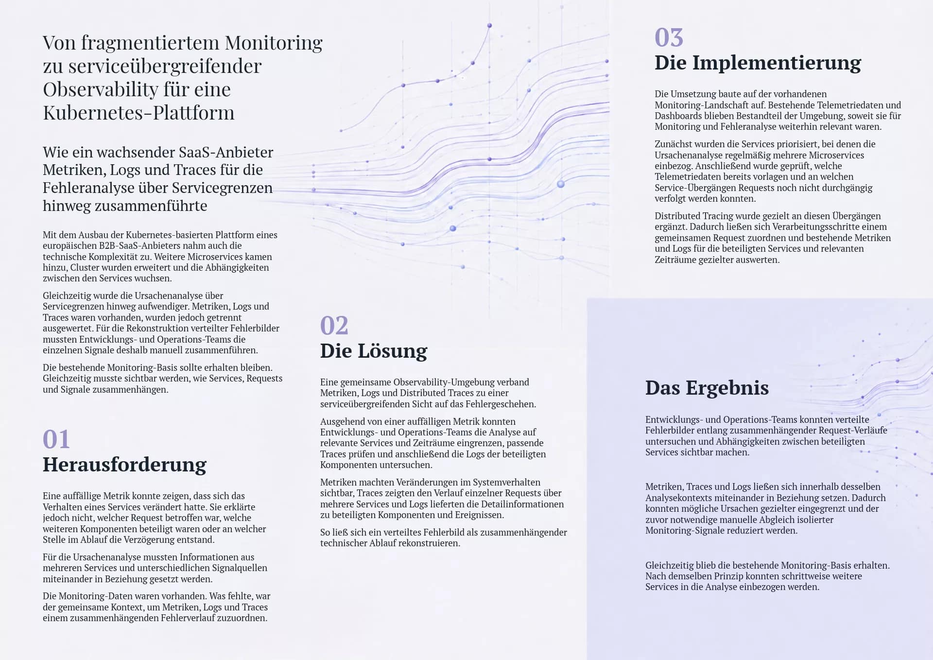 German B2B software case study on cross-service observability for a Kubernetes-based SaaS platform
