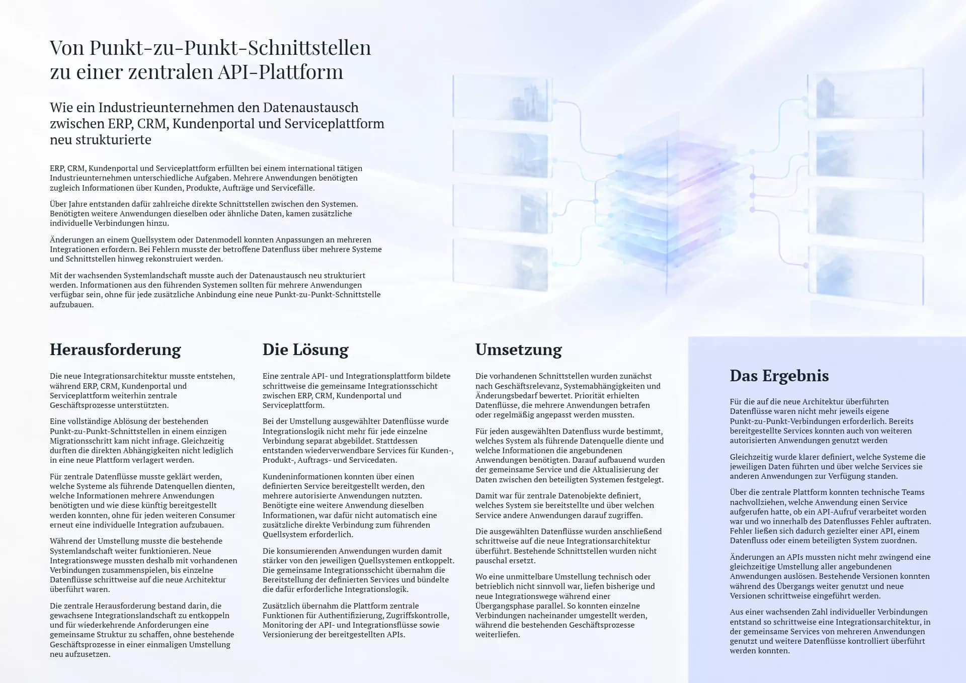 German B2B software case study on moving from point-to-point interfaces to a central API platform